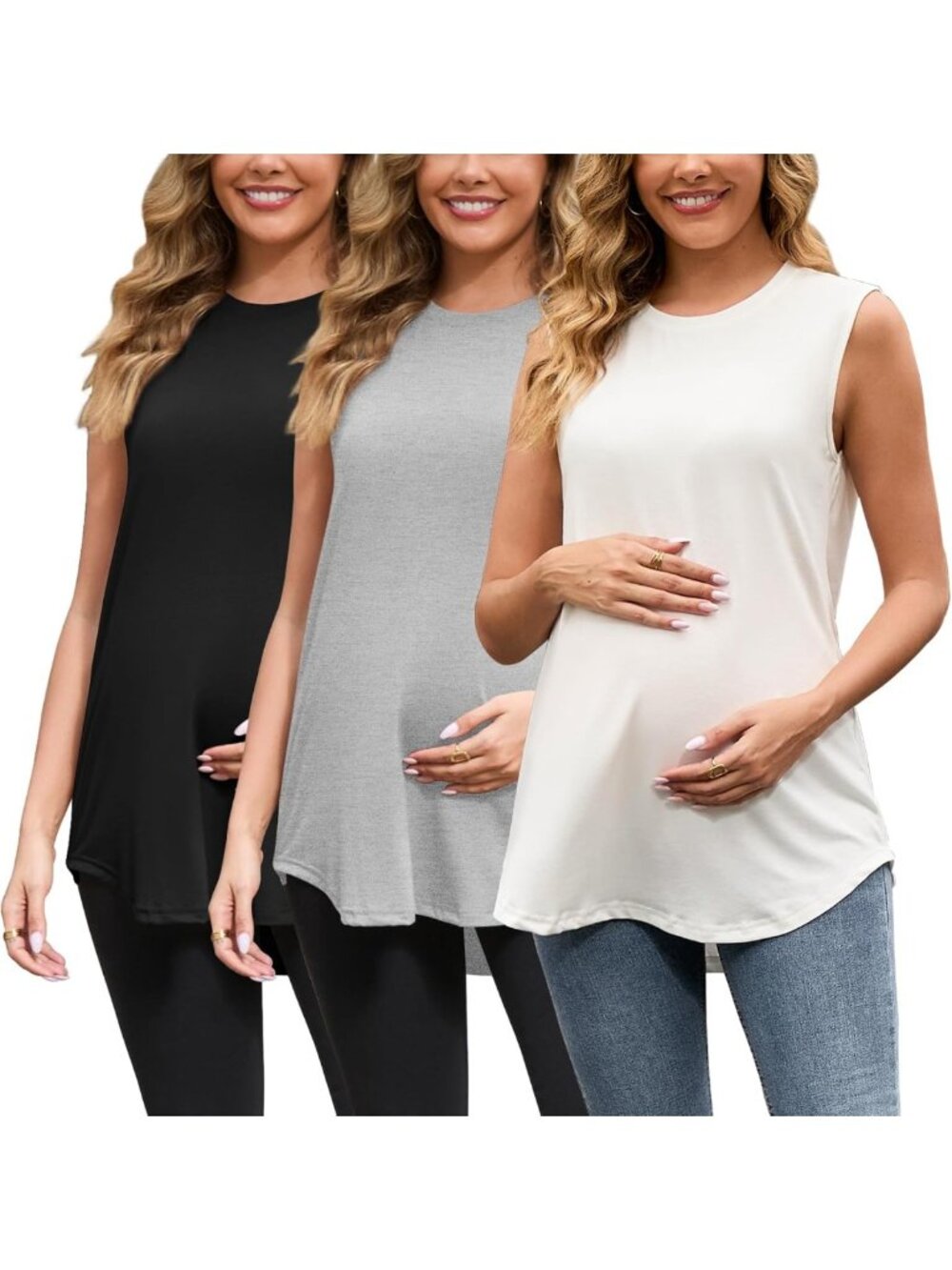 3 Pack Sleeveless Maternity Tank Tops - Comfortable Pregnancy Shirts Set